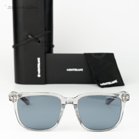 Montblanc Women Sunglasses Grey Blue Square MB0258SA 004 NEW AUTHENTIC